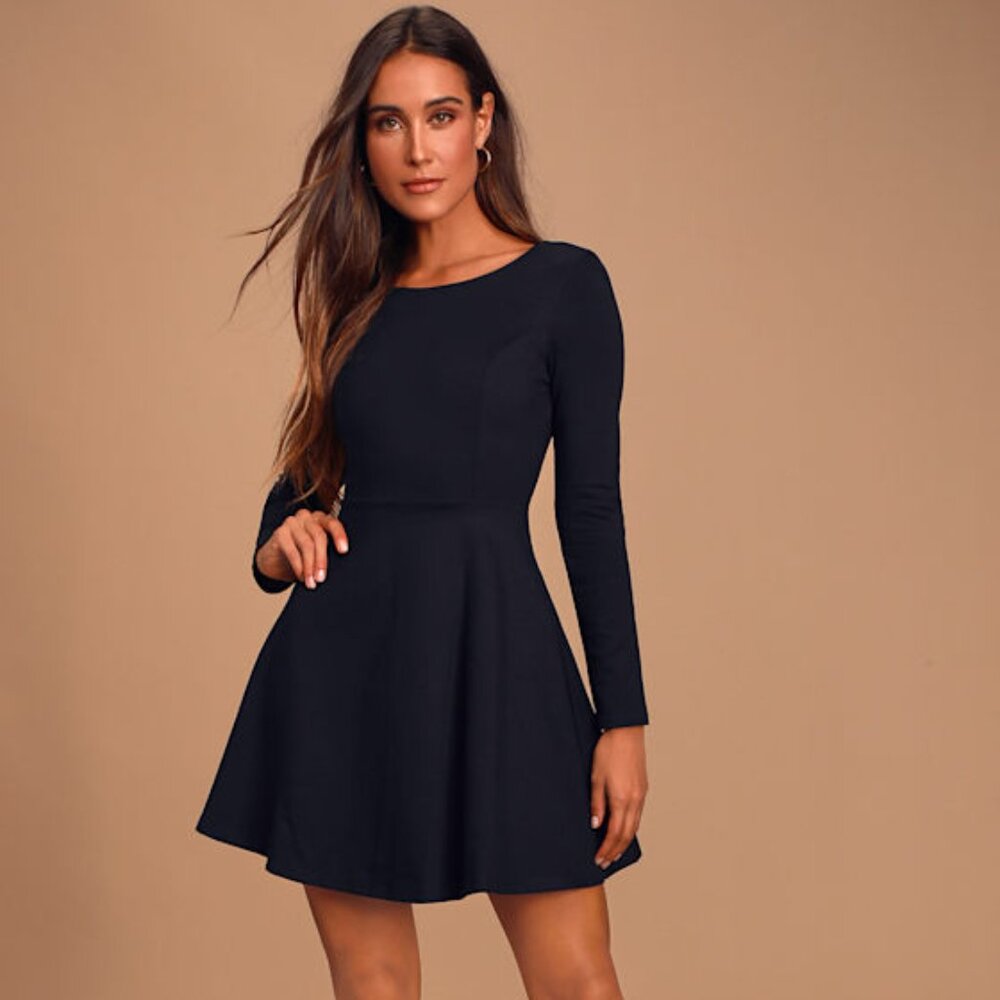 Lulus Forever Chic Black Long Sleeve Dress - Size XS